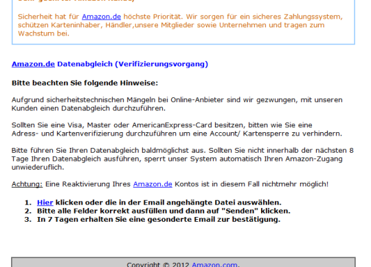 Amazon Datenabgleich - Phishing E-Mail - ACHTUNG